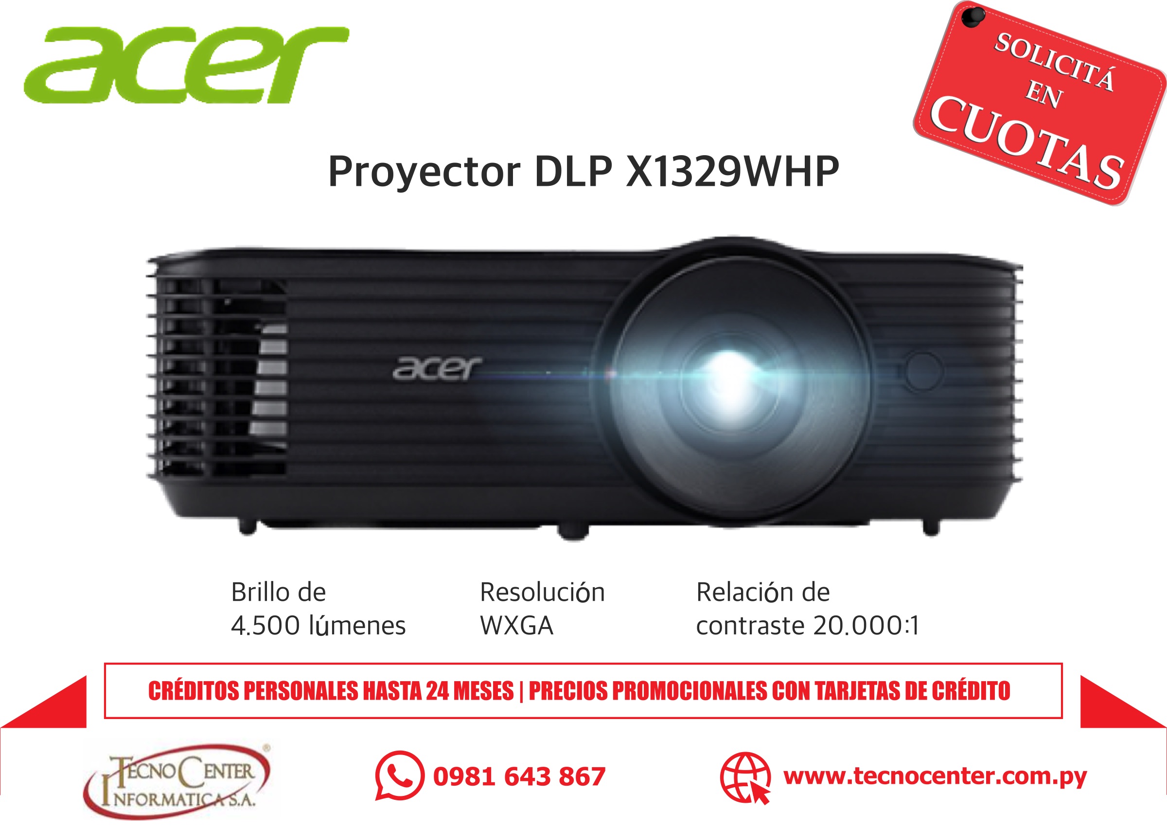 Proyector Acer X1329WHP 4500 Lúmenes